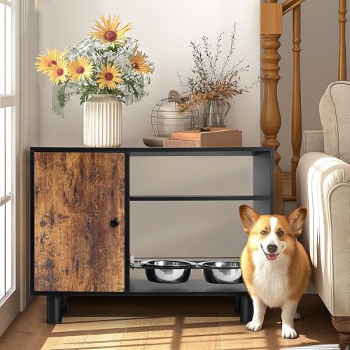 Large Pet Feeder Station with Stainless Steel Double Pull Out Raised Dog Bowls S572153