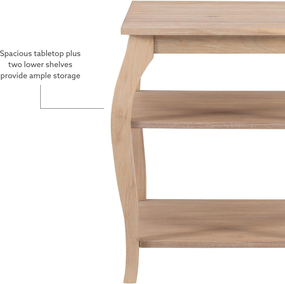 Natural Wooden Side Table with Curved Legs and Two Display Shelves N271