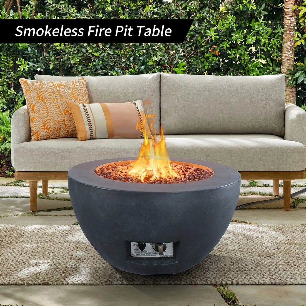 25 Inch Wide Round Concrete and Metal Propane Gas Fire Pit Table X853695