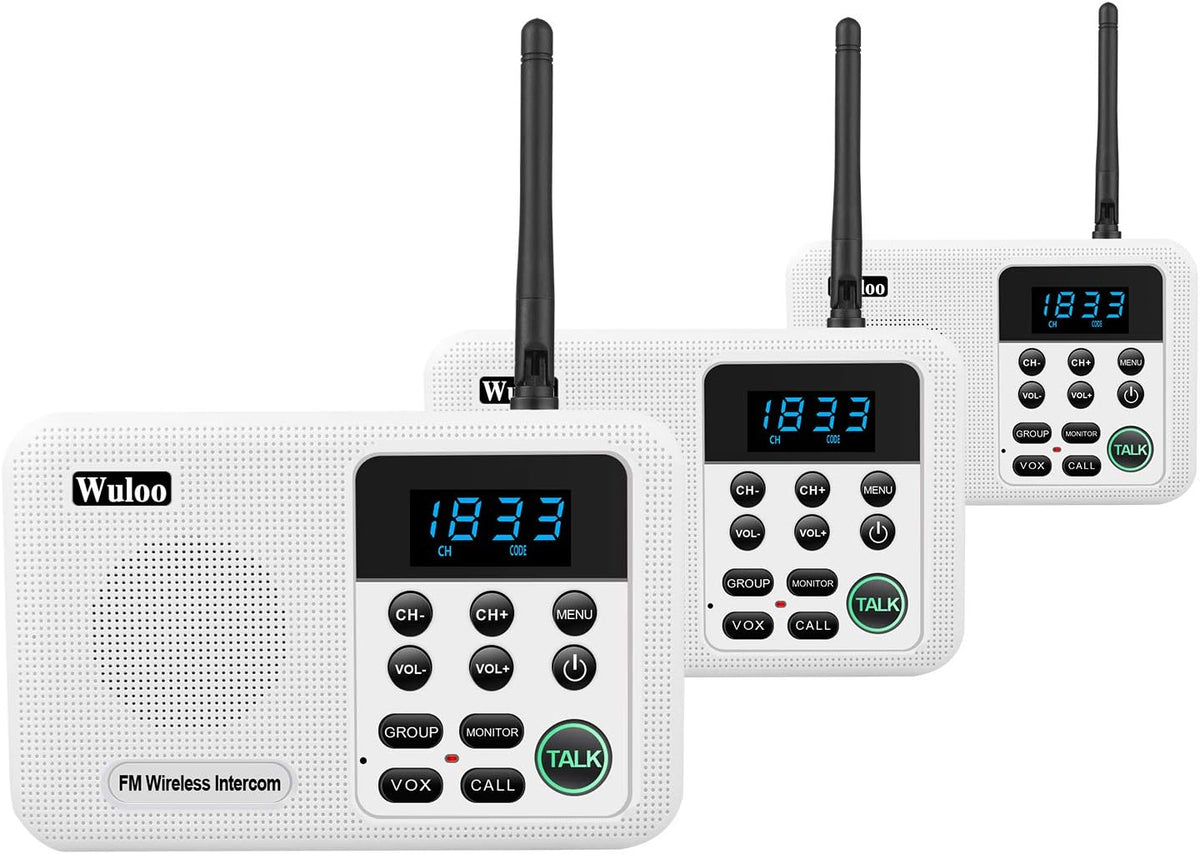 Wireless Intercom System 1 Mile Range 22 Channel 3 Stations White U743549