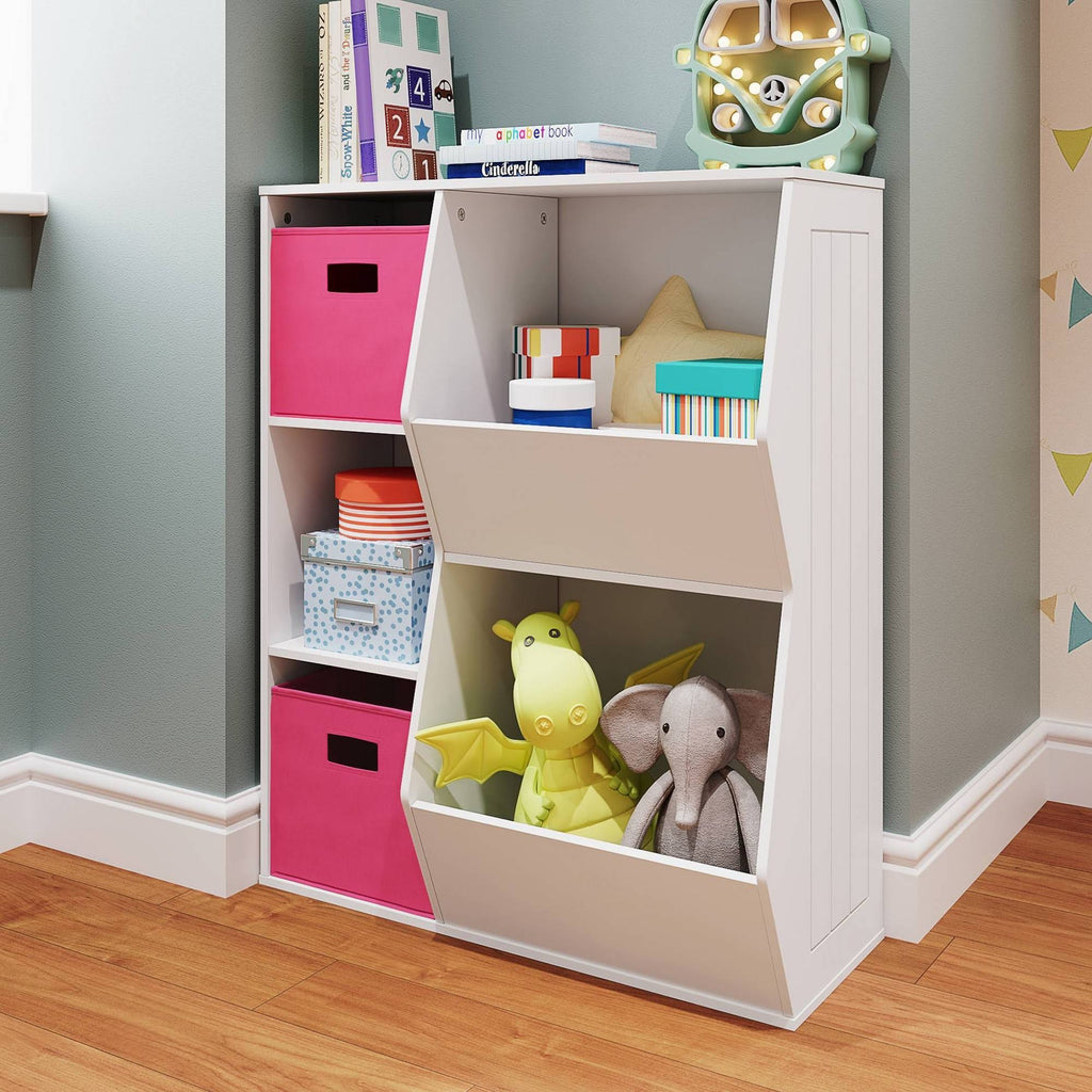 Kids' Floor Cabinet Set with 2 Bins White Hot Pink D3101