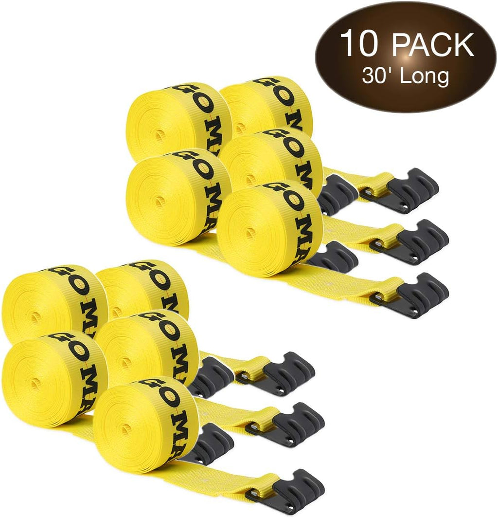 10 Winch Straps, 4 x30' Flatbed Trailer Tie Downs with Flat Hooks S72477