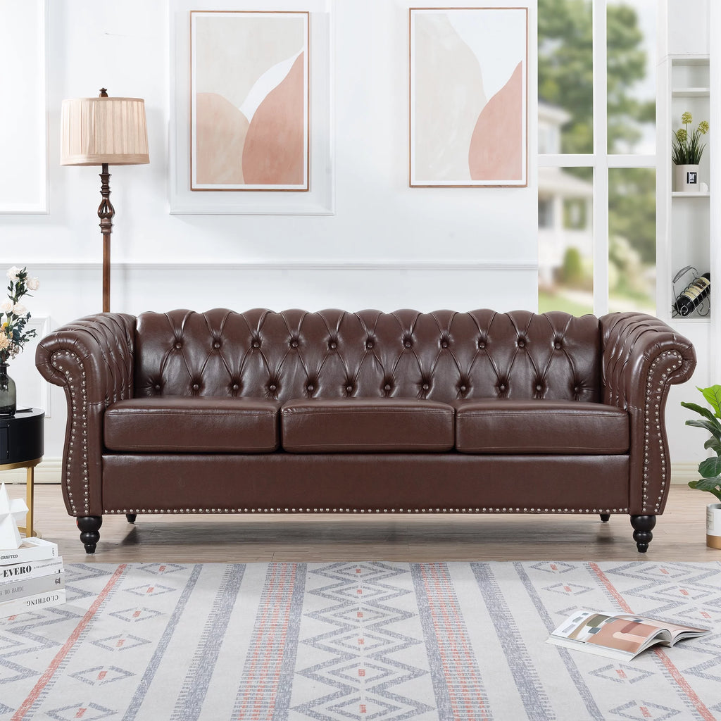 Dark Brown Leather 3-Seater Sofa S3816