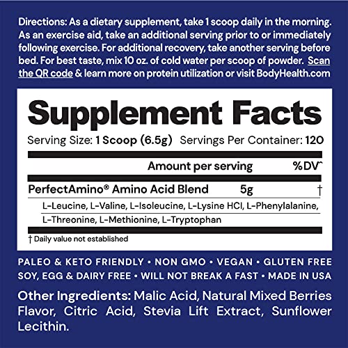 PerfectAmino Powder Mixed Berry 120 Servings 8 Essential Amino Acids Supplement T7753