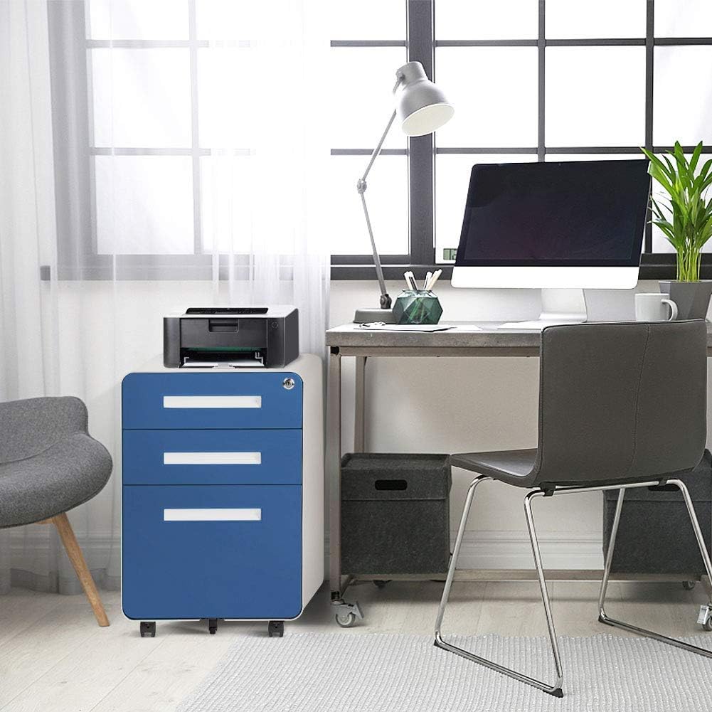 3 Drawer Black Mobile File Cabinet with Lock O106