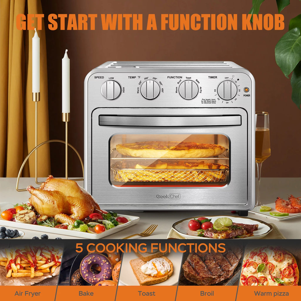 16QT Air Fryer Oven, 4 Slice Toaster Convection Air Fryer, Silver I4767