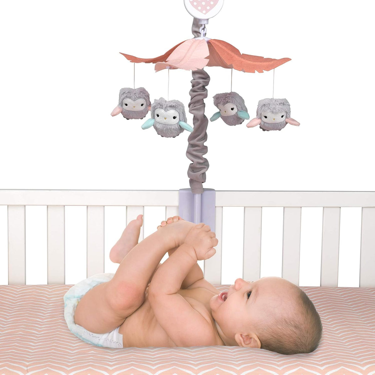 Gray/Pink Musical Baby Crib Mobile Soother Toy P9394