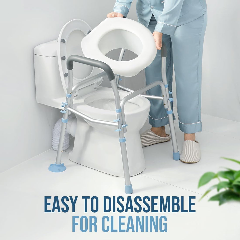 Stand Alone Raised Toilet Seat with Safety Frame, Height Adjustable Legs T4334