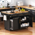 Black Farmhouse Kitchen Island with Drop Leaf, Barn Door, 3 Drawers, Adjustable Shelf, Spice Rack, 56" E152