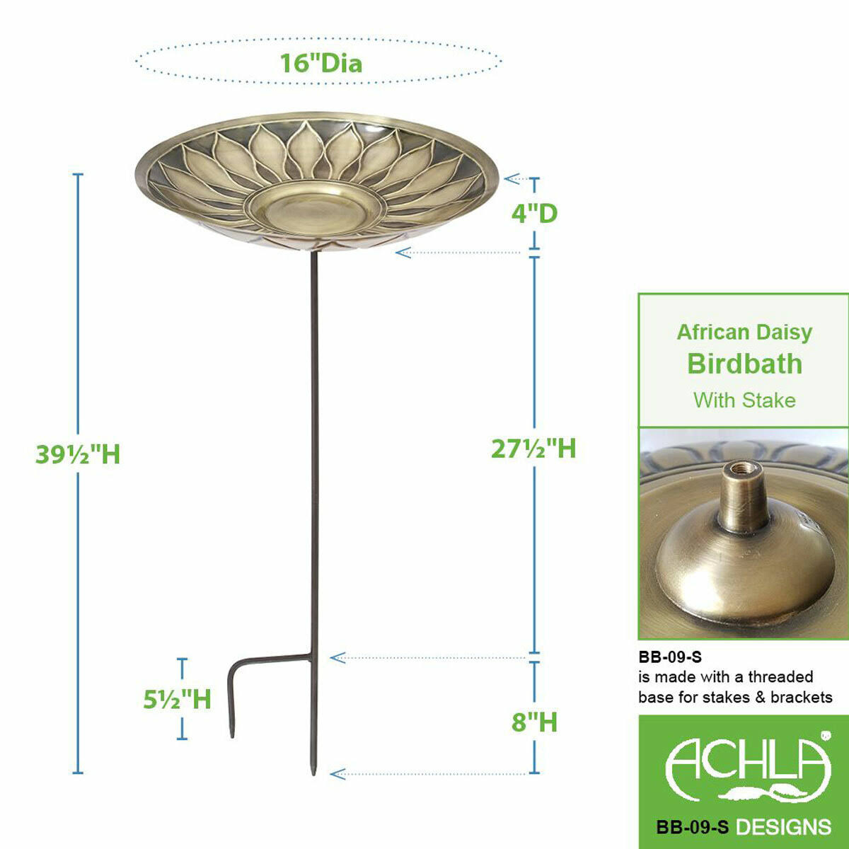 Brass Birdbath with Stake R1023