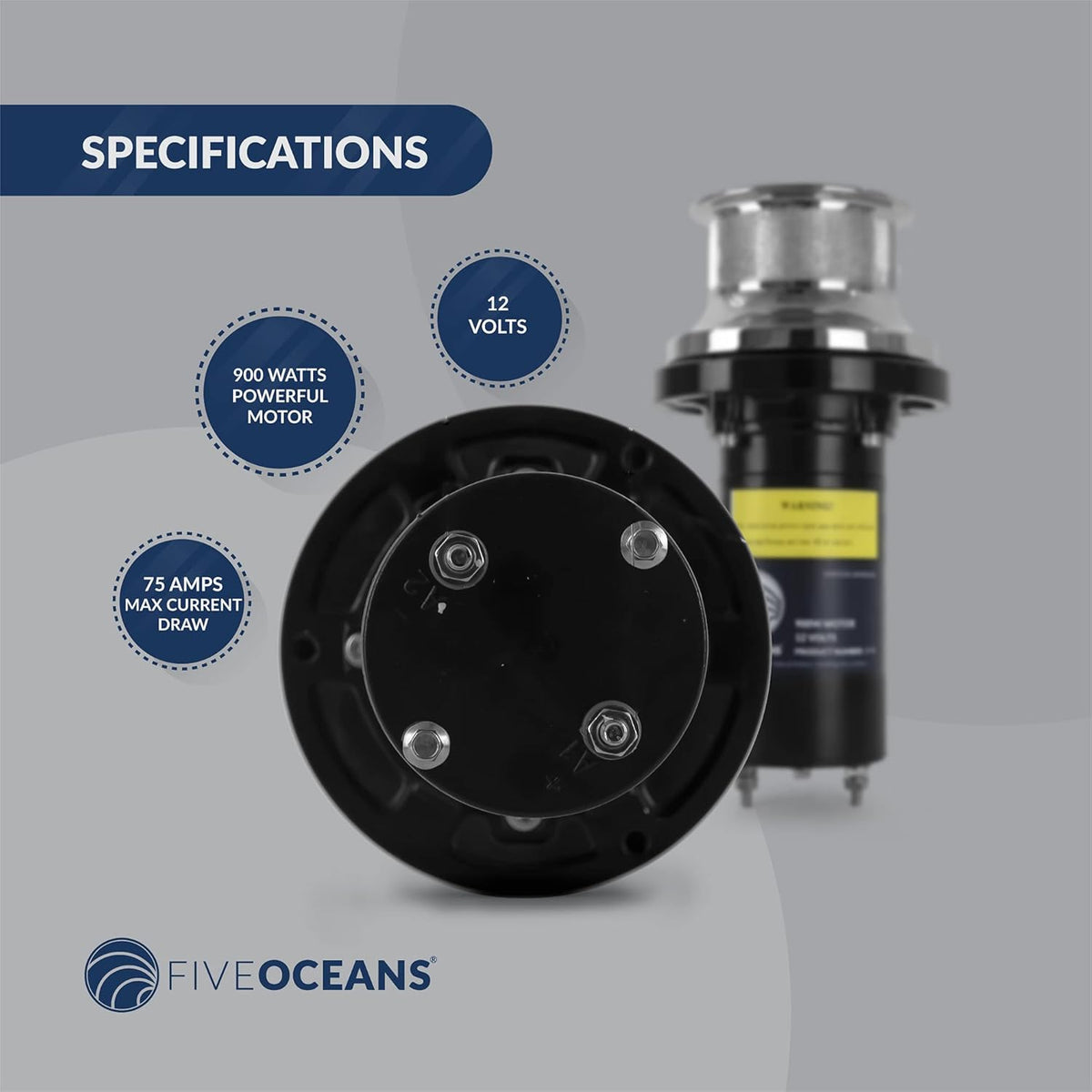 900 Watts 12 Volts Stainless Steel Vertical Mounted Winch M131