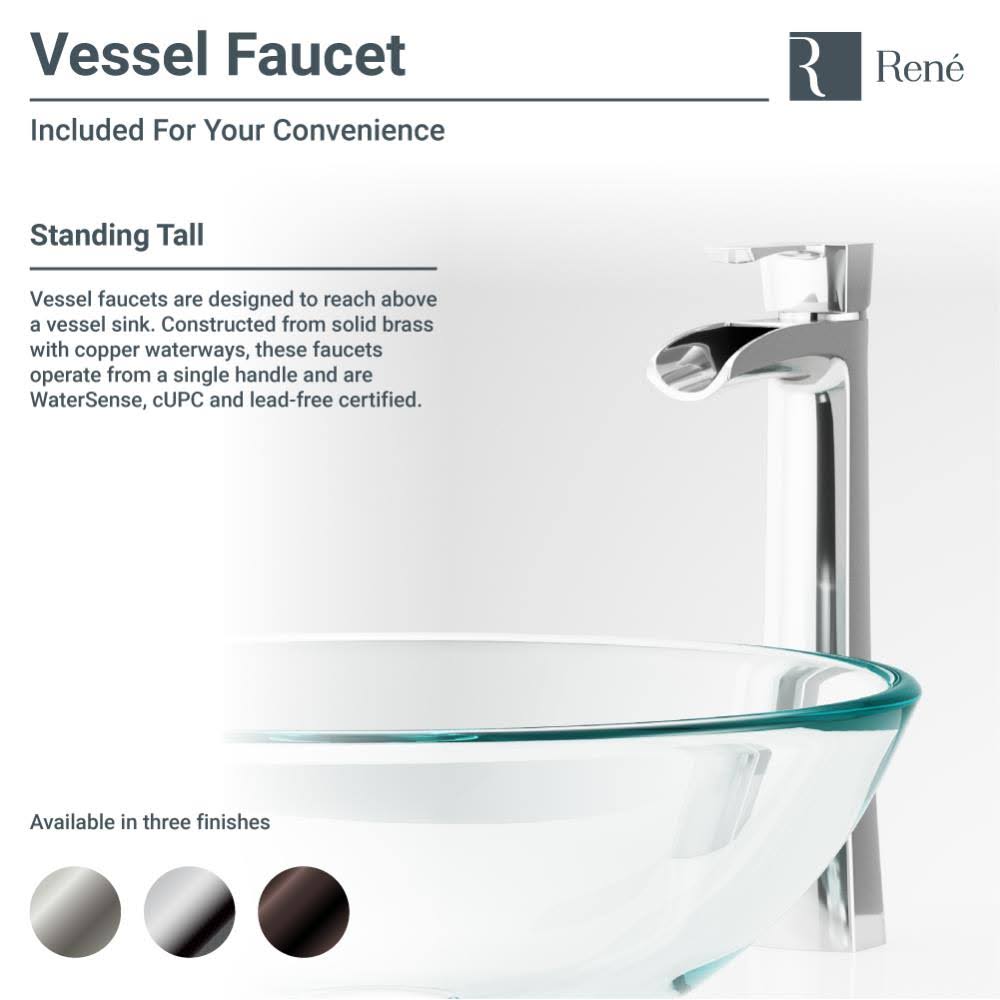 Foil Undertone Glass Vessel Sink with Chrome Faucet and Drain C3495