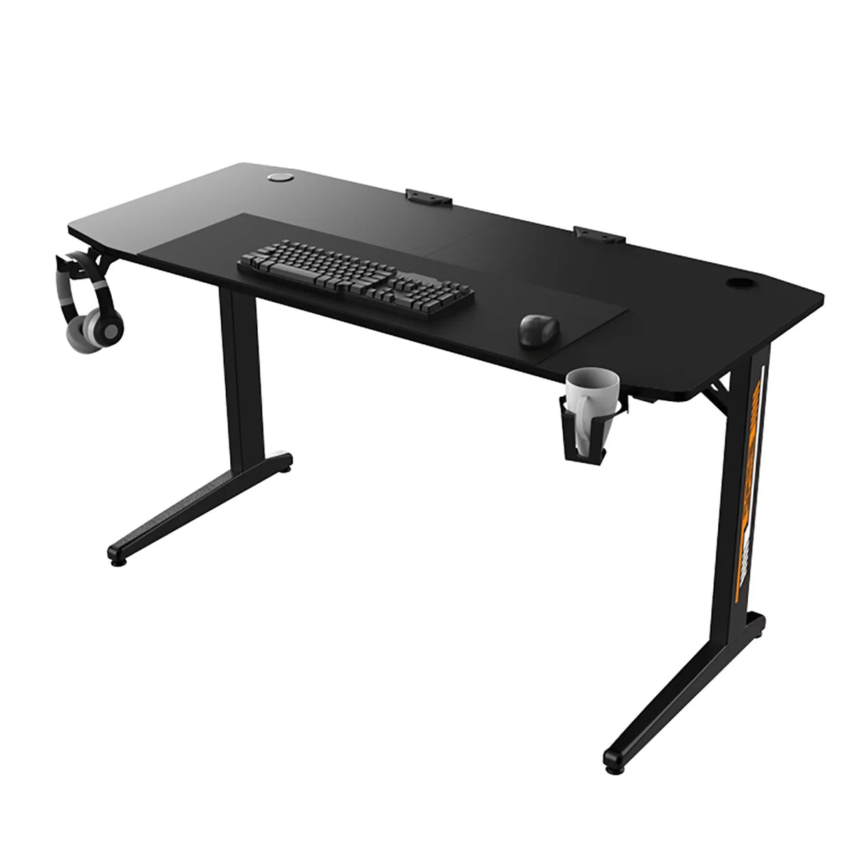 Black Ergonomic Gaming Desk with Headphone Holder, Cup Holder, Mouse Pad G805