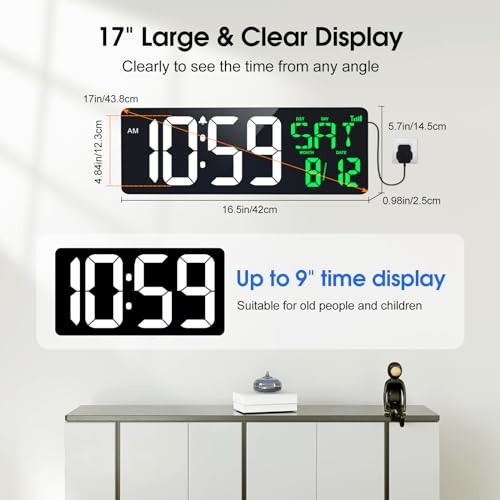 17 Inch Digital Wall Clock with Remote M11002