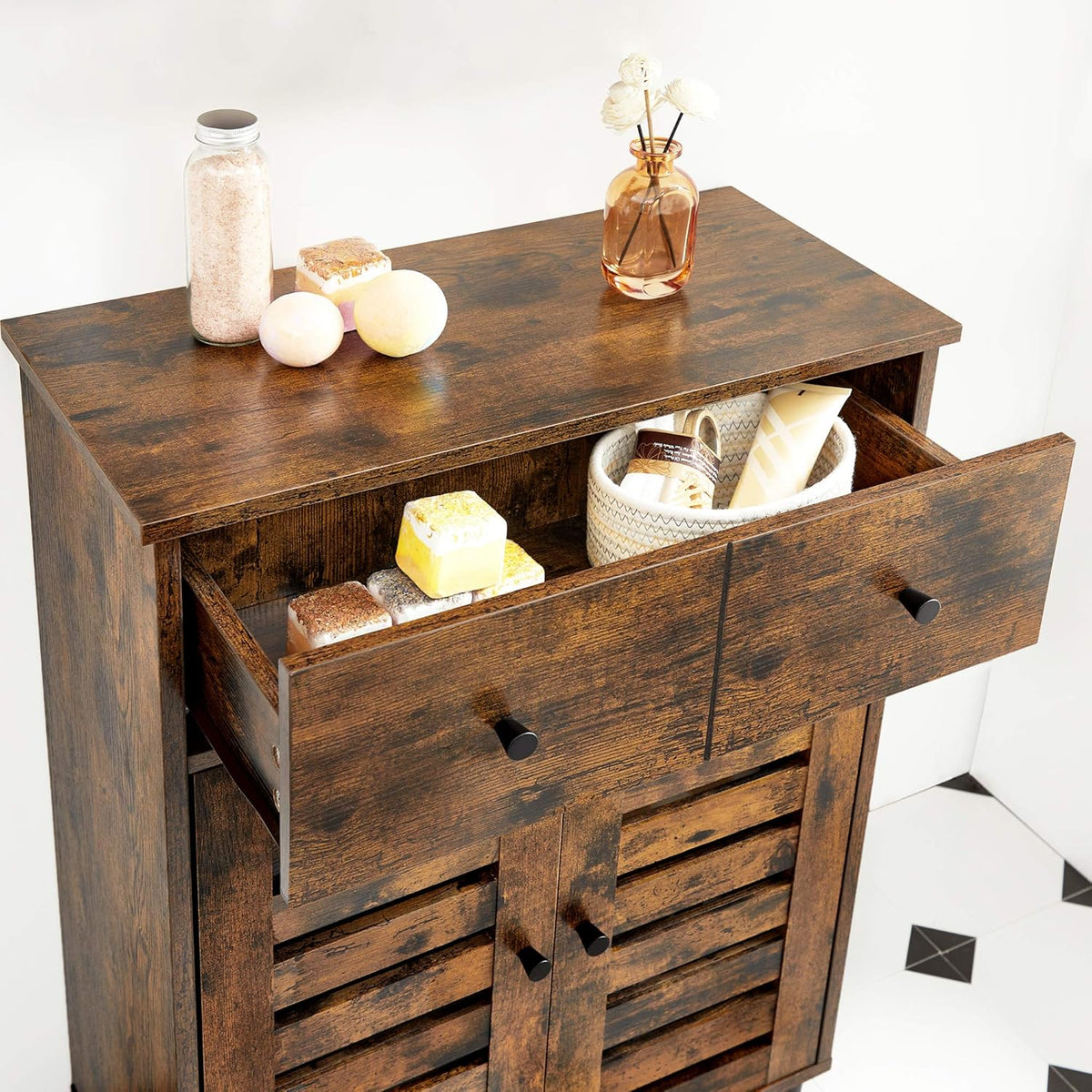 Bathroom Storage Floor Cabinet with 2 Louvered Doors Drawer N286361