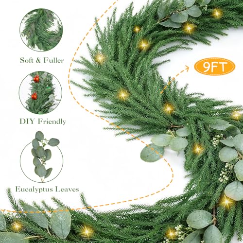 2 Pack 9FT Artificial Pre-lit Christmas Garland with Lights K389