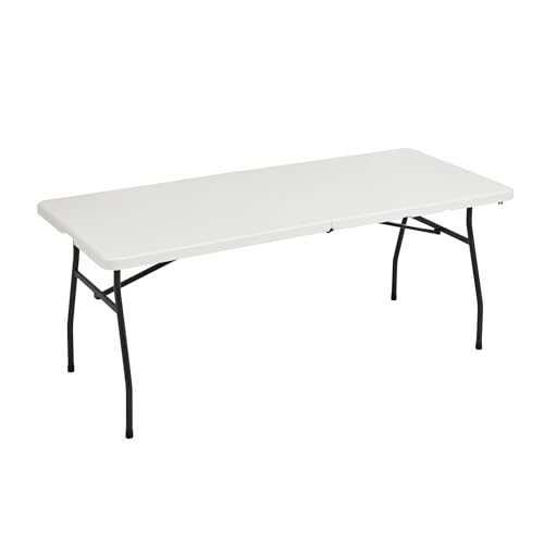 White 6 ft Folding Table with Carrying Handle F553