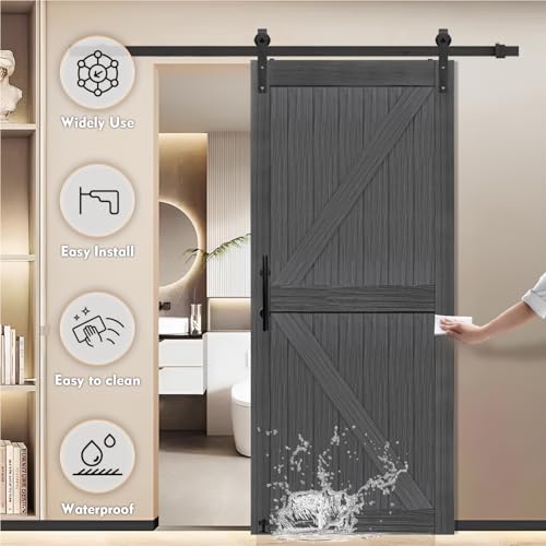 20 in x 84 in Elephant Gray Solid Wood Barn Door with Sliding Door Hardware Kit O13126
