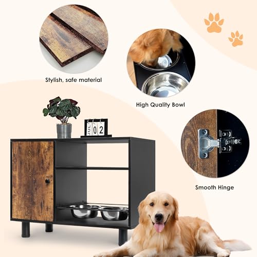 Large Pet Feeder Station with Stainless Steel Double Pull Out Raised Dog Bowls S572153