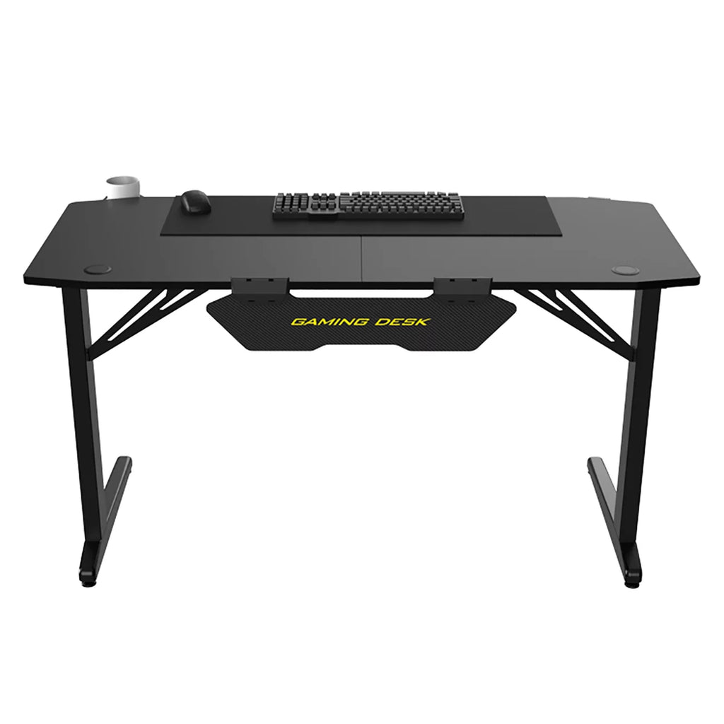 Black Ergonomic Gaming Desk with Headphone Holder, Cup Holder, Mouse Pad G805