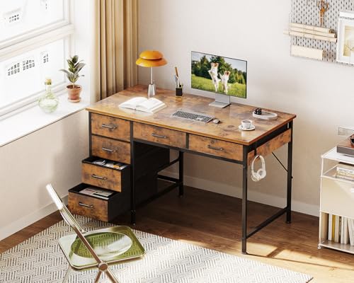 Rustic Brown 40 Inch Computer Desk with 6 Drawers L949