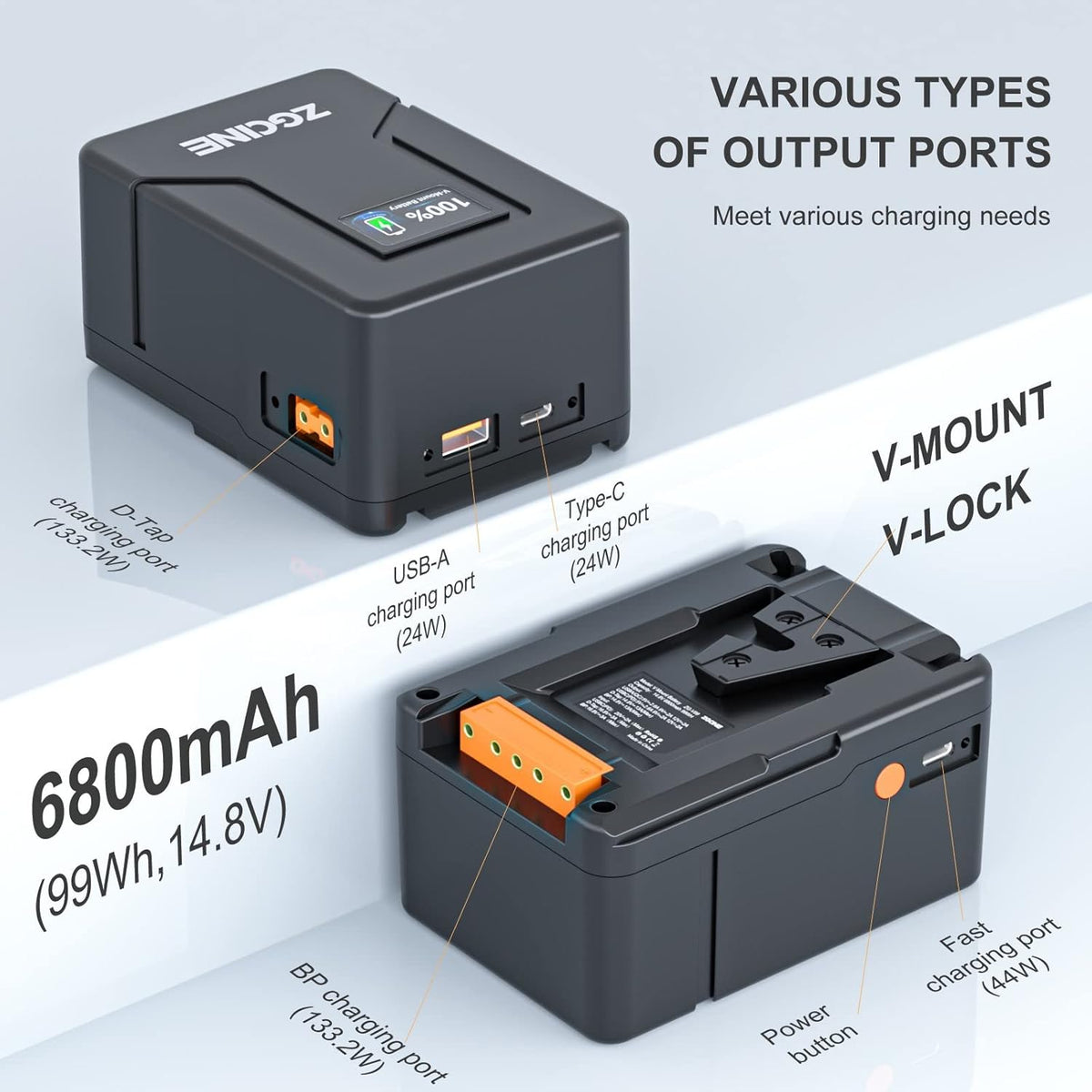 99Wh 14.8V V-Mount Battery with D-TAP USB-C USB-A Output A293