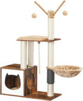 Rustic Brown Wooden Cat Tree with Scratching Posts J18425