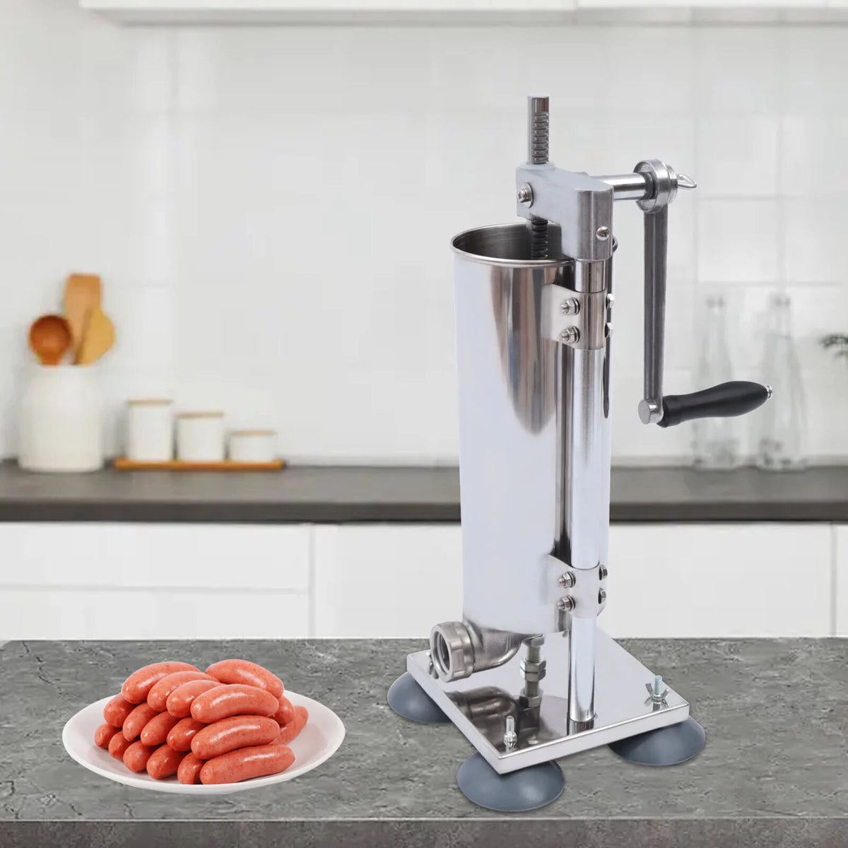 3L Manual Sausage Stuffer Stainless Steel Vertical Sausage Maker with 8 Tubes Z620934