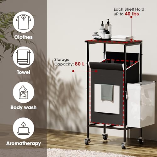 Black Metal Frame Laundry Hamper with Lid and Wheels E8790