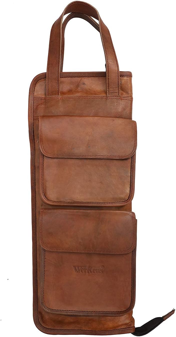 Leather Drumstick Bag Holds 10-12 Pairs Brown Z1365