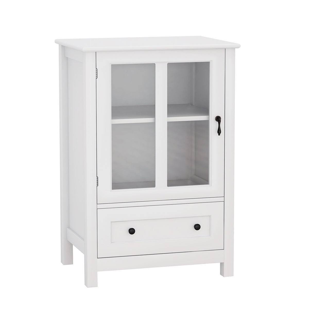 White Buffet Storage Cabinet with Glass Doors N89195