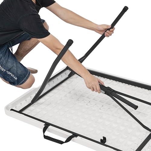 White 6 ft Folding Table with Carrying Handle F553
