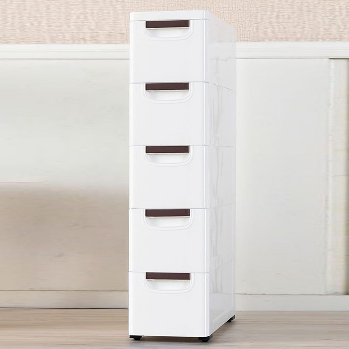White 5 Drawer Plastic Storage Cabinet with Wheels I1290