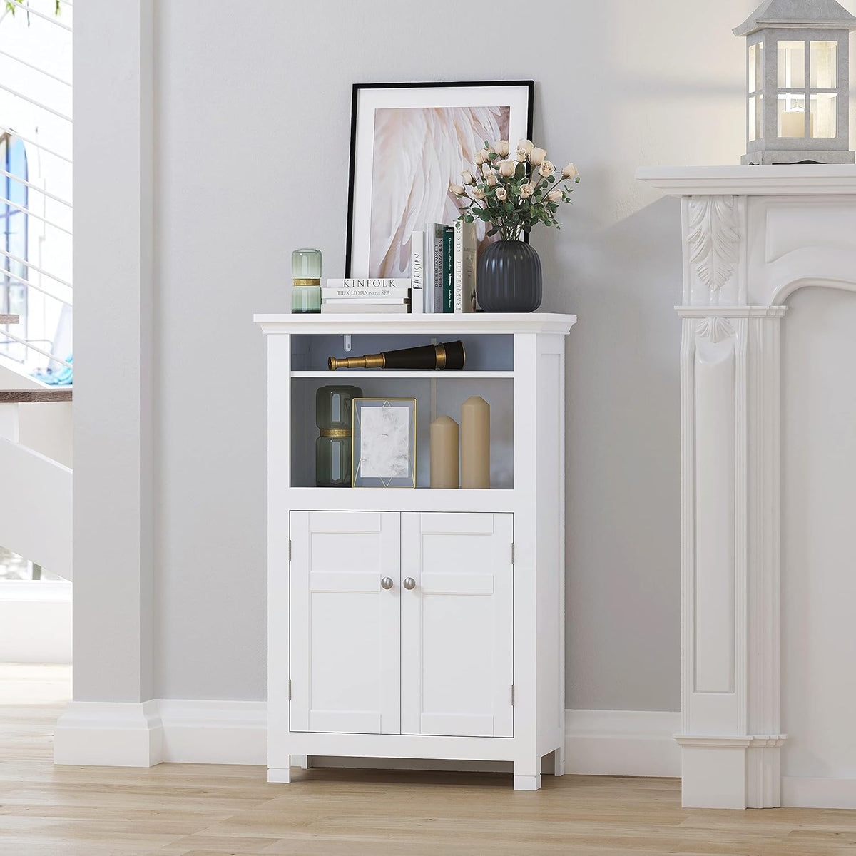Freestanding Bathroom Cabinet with Doors and Adjustable Shelf, White Q220670