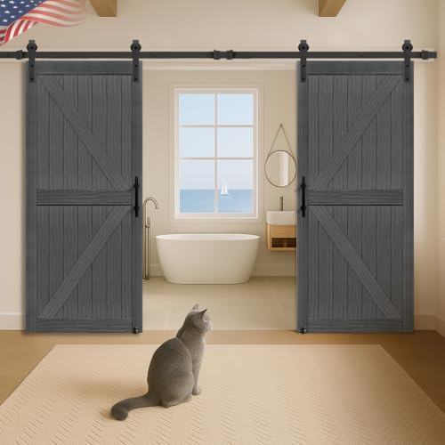 20 in x 84 in Elephant Gray Solid Wood Barn Door with Sliding Door Hardware Kit O13126