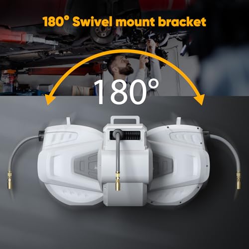 3/8 in x 65 Ft Heavy Duty Retractable Air Hose Reel with 180° Swivel Mount, 300 PSI E969854