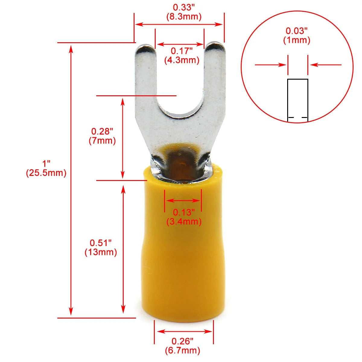 Insulated Fork Spade Wire Connector Electrical Crimp Terminal SV5.5-4 12-10 AWG Pack of 100 T235971