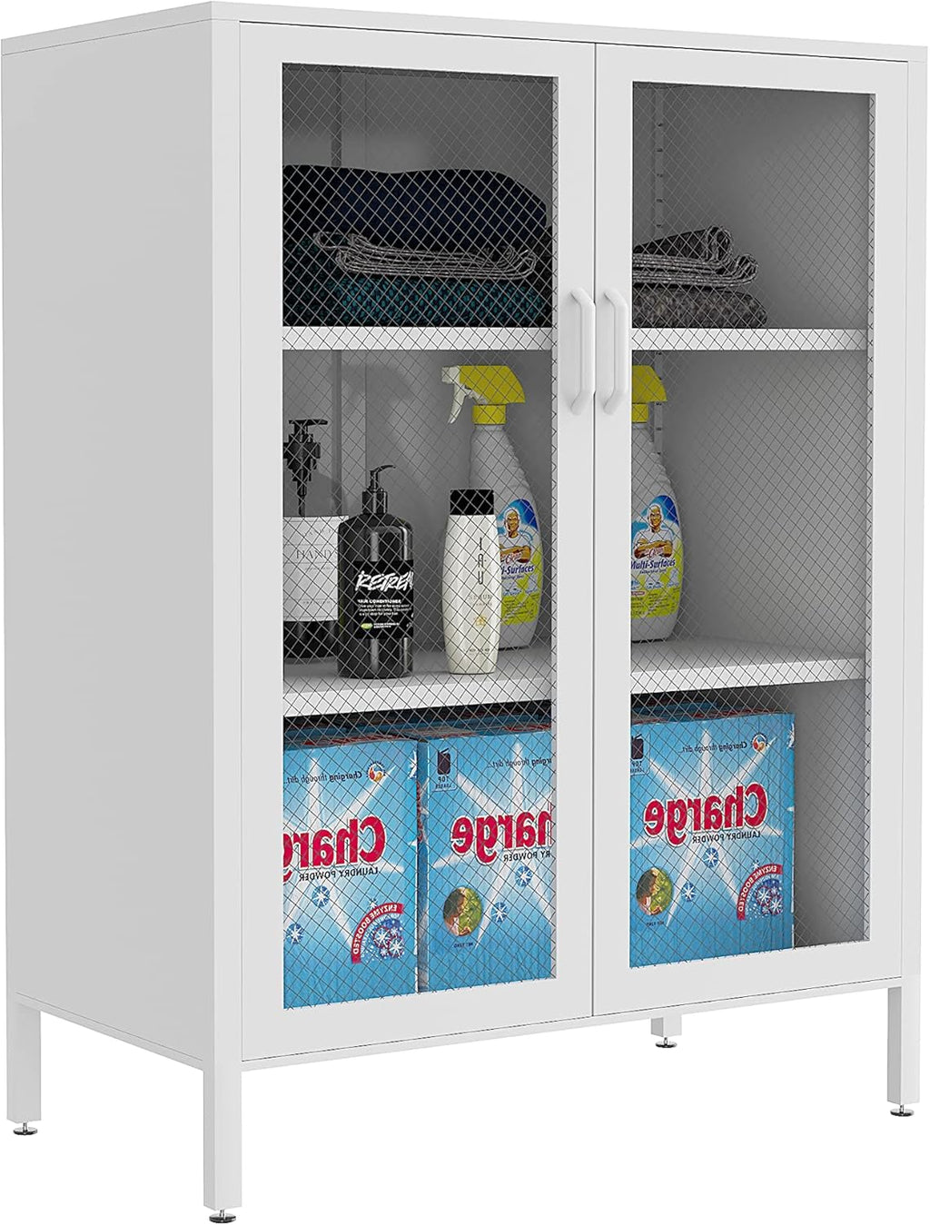 Black Metal Storage Cabinet with 2 Adjustable Shelves and Lock D766723