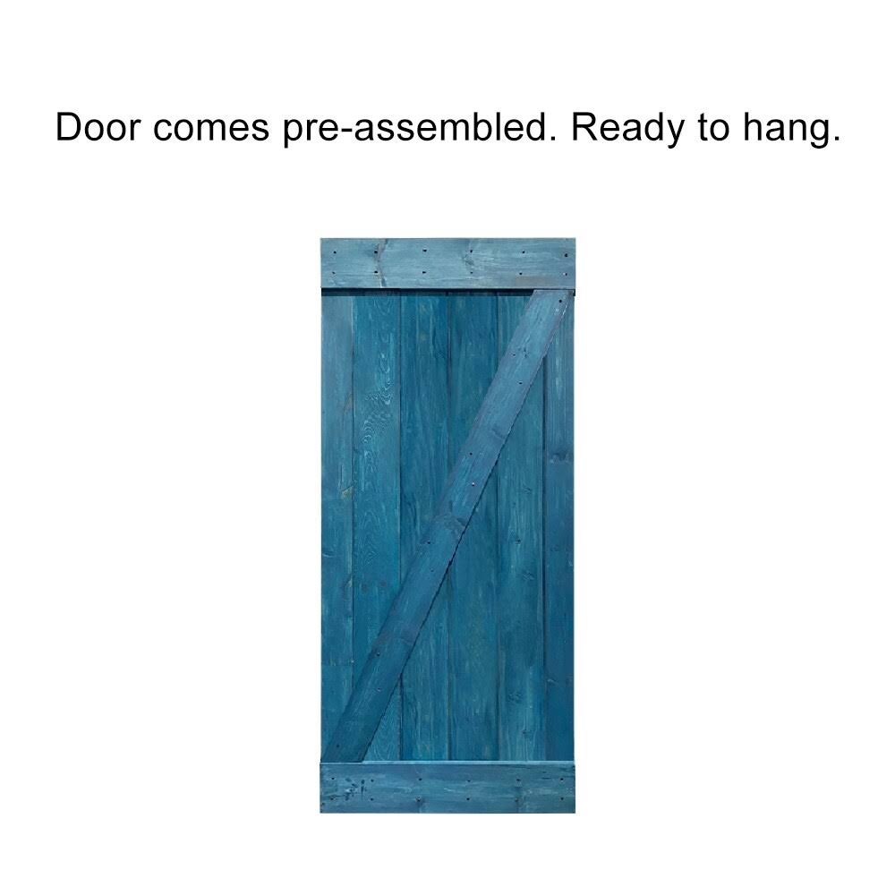 30 in. x 84 in. Ocean Blue Stained Wood Interior Sliding Barn Door with Hardware Kit G73955