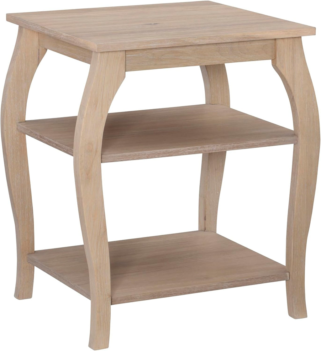 Natural Wooden Side Table with Curved Legs and Two Display Shelves N271
