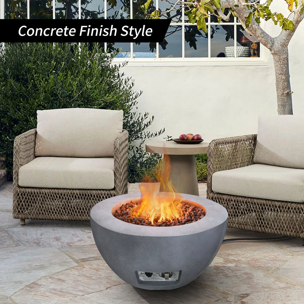 25 Inch Wide Round Concrete and Metal Propane Gas Fire Pit Table X853695