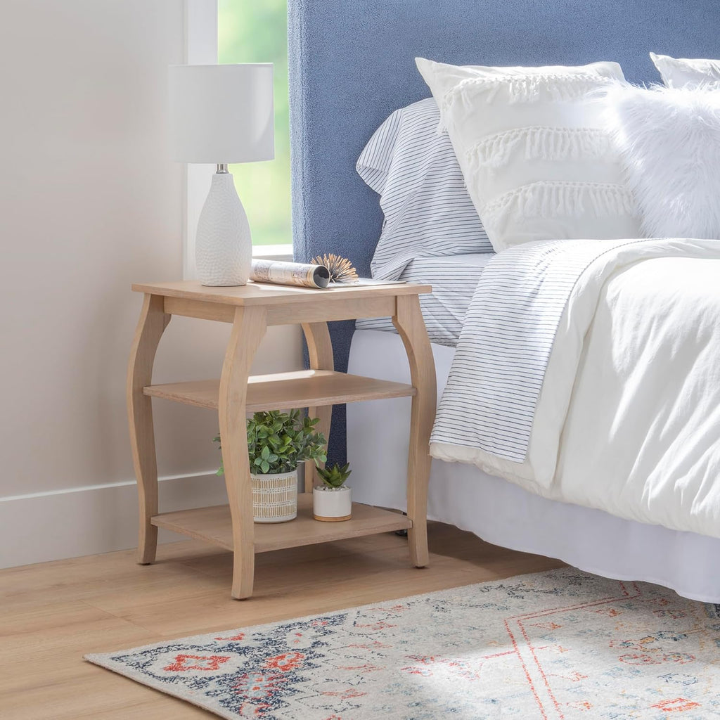 Natural Wooden Side Table with Curved Legs and Two Display Shelves N271