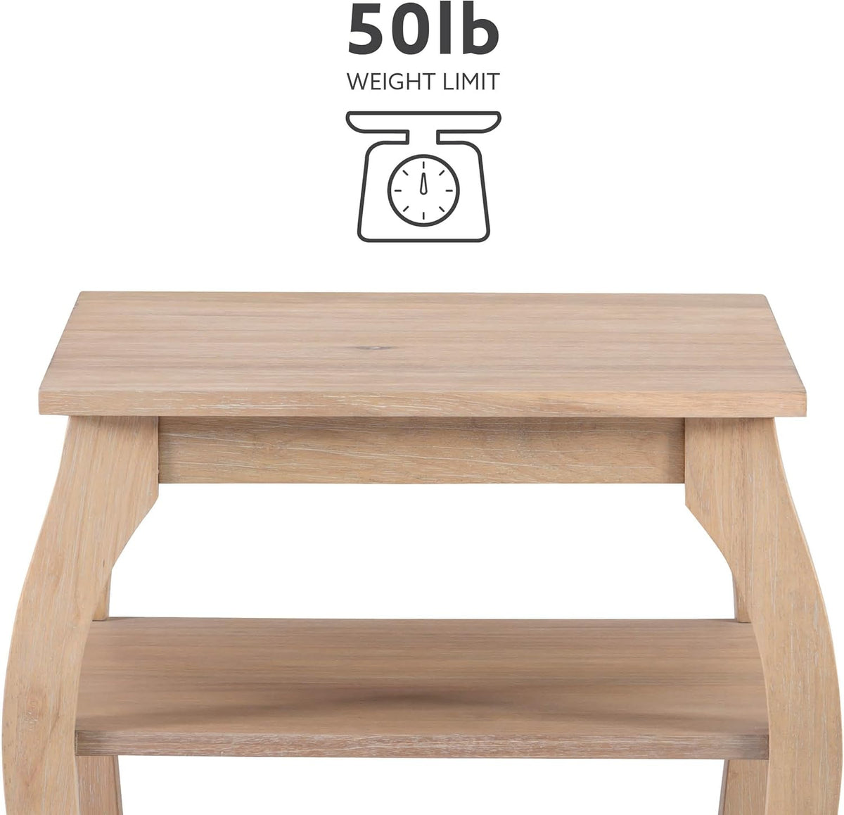Natural Wooden Side Table with Curved Legs and Two Display Shelves N271