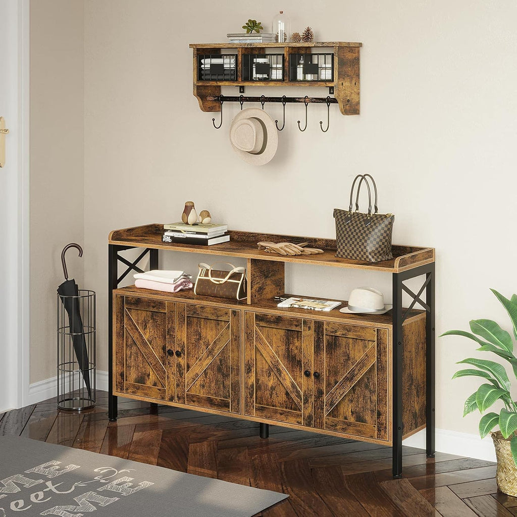 Rustic Brown 55Inch Console Table with Cabinet and Open Shelf L37146