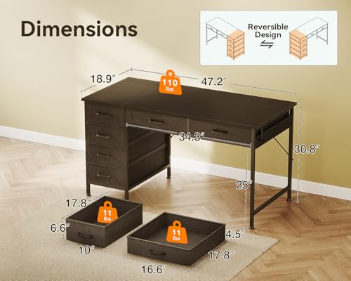Rustic Brown 40 Inch Computer Desk with 6 Drawers L949