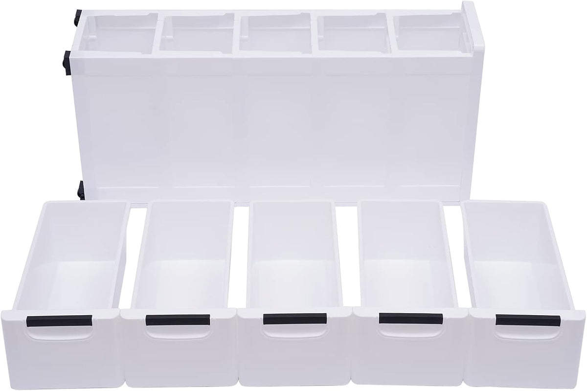 White 5 Drawer Plastic Storage Cabinet with Wheels I1290