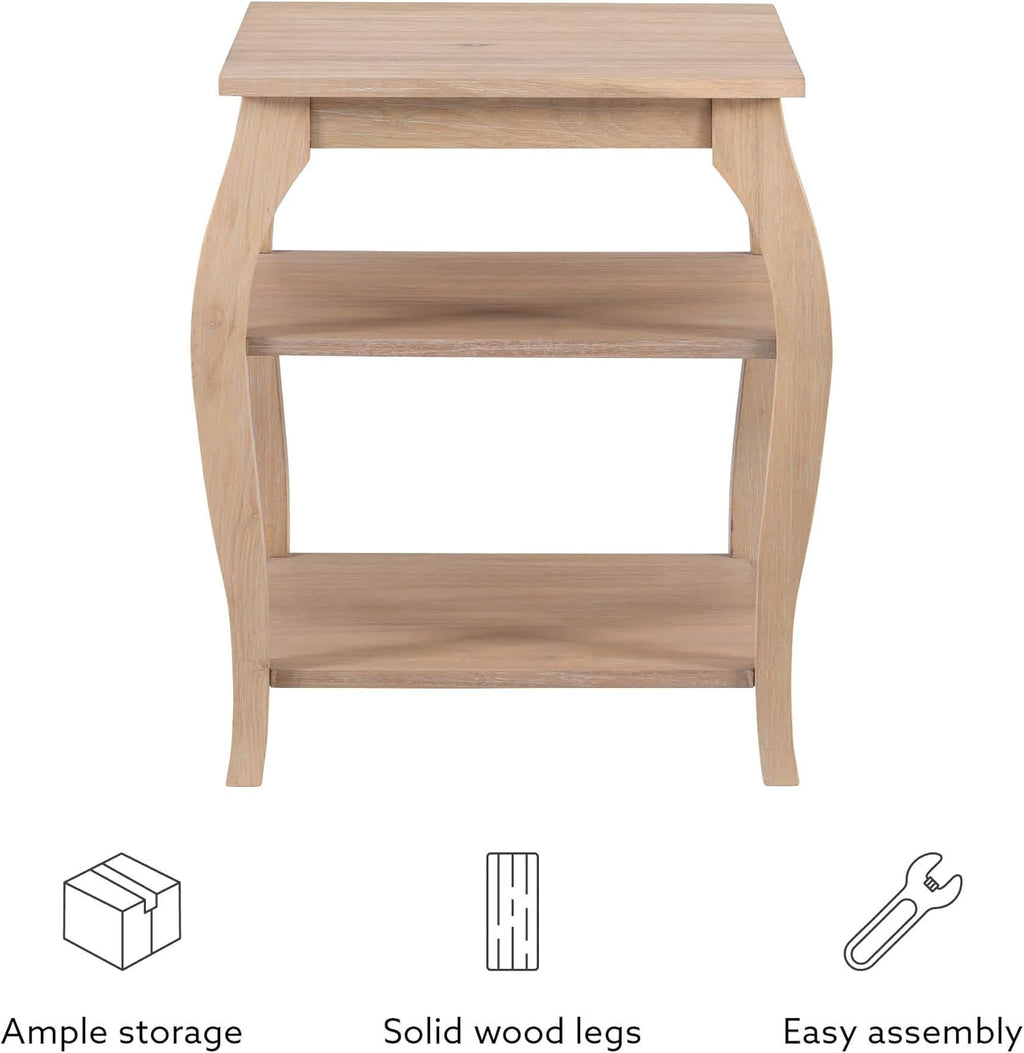 Natural Wooden Side Table with Curved Legs and Two Display Shelves N271
