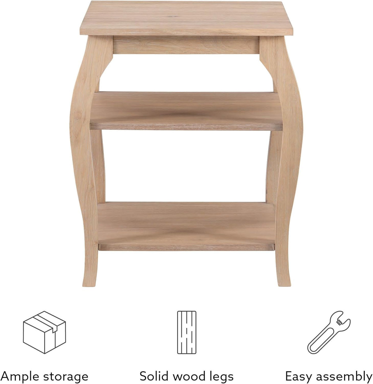 Natural Wooden Side Table with Curved Legs and Two Display Shelves N271