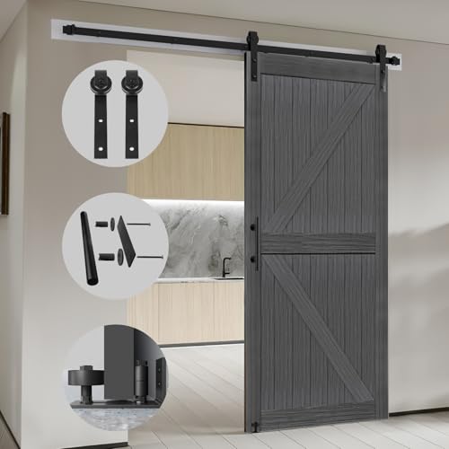 20 in x 84 in Elephant Gray Solid Wood Barn Door with Sliding Door Hardware Kit O13126