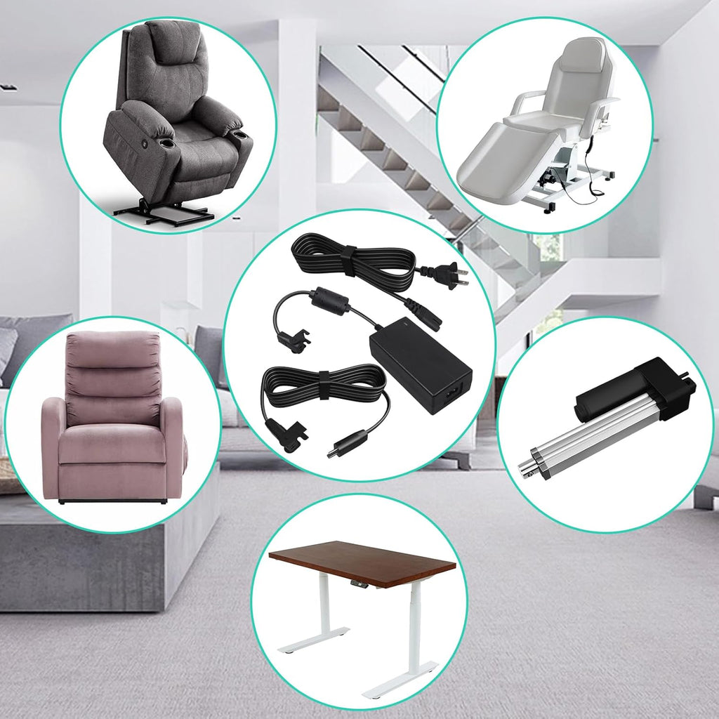 2-Pin 29V2A Power Adapter with Extension Cord for Recliner, Black V27721